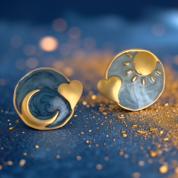🆕️ Celestial Sun & Moon Enamel Earrings | 925 Silver Posts | Vintage Style 🌞🌙 - Picture 6 of 11